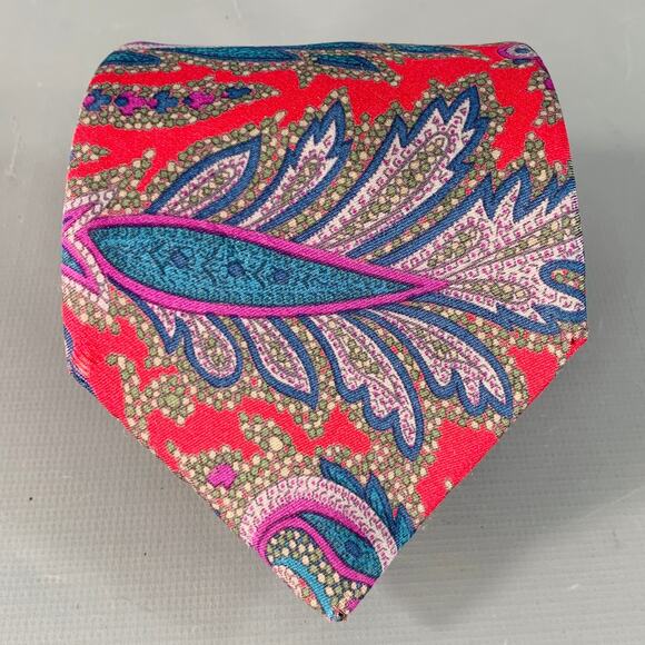 CHRISTIAN DIOR Red Blue Paisley Silk Tie - Picture 1 of 4